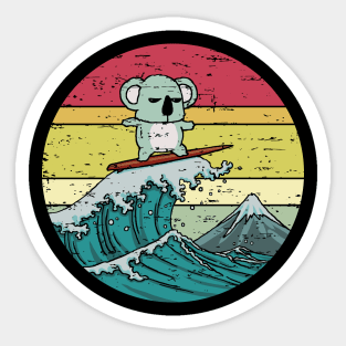 Funny Cute Surfing Koala Retro Sunset Great Wave Distressed Vintage Rainbow Colors Sticker